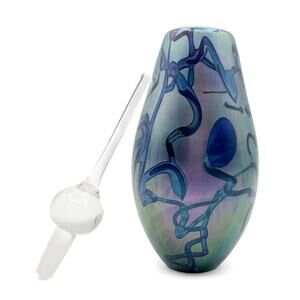 Robert Eickholt Perfume Bottle Signed Art Glass Hand Blown Iridescent Teals 1993